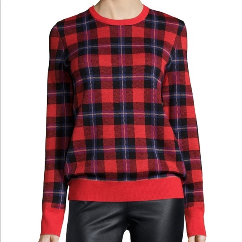 Equipment Shane Long-Sleeve Plaid Sweater in Cherry Red